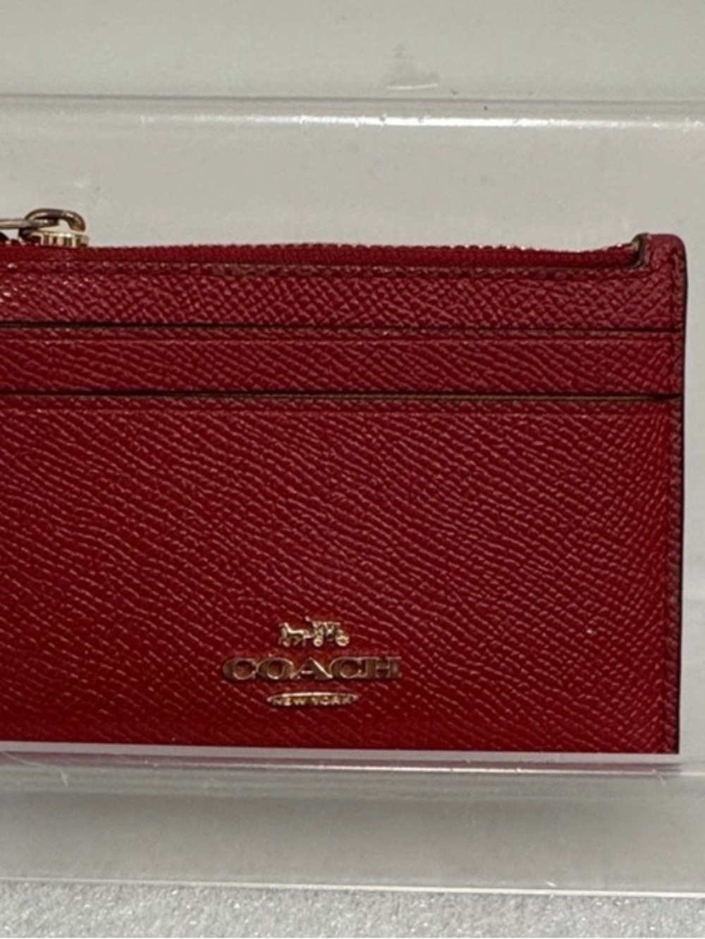 Coach Red Saffiano Leather Card Wallet with Zip